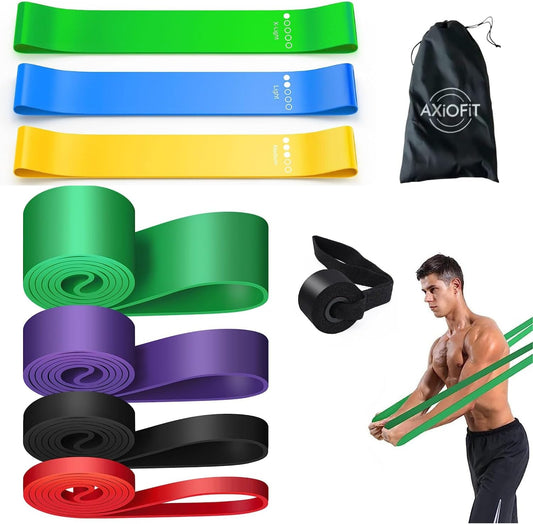 AXiOFiT Resistance Bands for Working Out, Exercise Bands for Home Gym Workout Set of 8 with Door Anchor, Heavy Pull Up Assist Bands for Leg Thigh & Booty Exercise for Men & Women Stretching Exercise