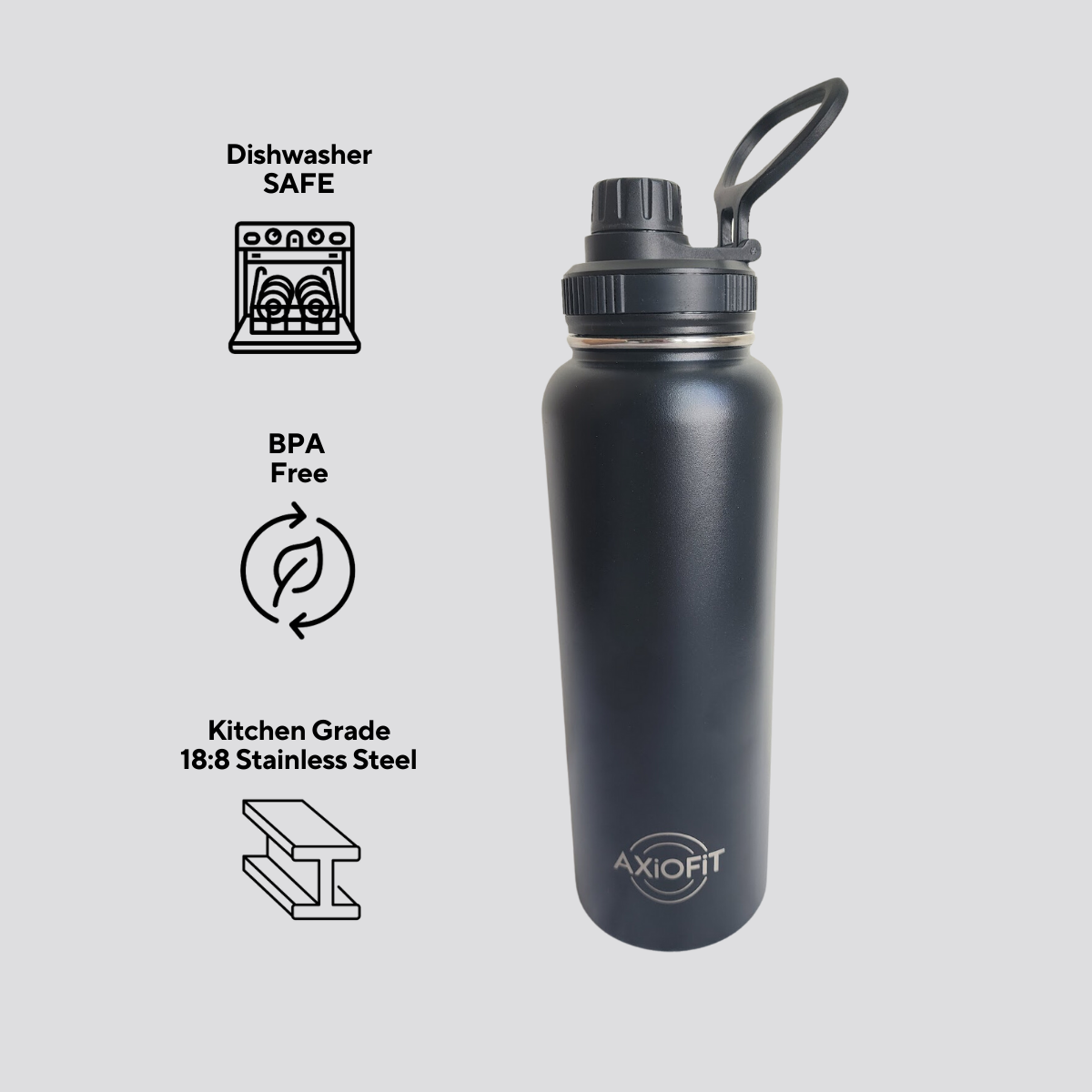 Insulated Water Bottle 40 ounce Stainless Steel BPA-Free Dishwasher-safe